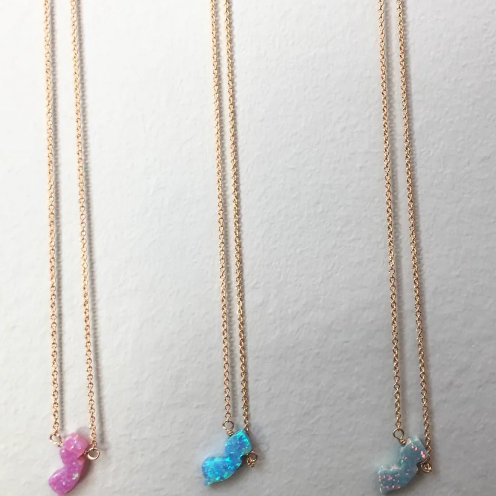 HAZEL BOUTIQUE NJ STATE PRIDE GOLD FILLED BLUE OPAL NEW JERSEY NECKLACE
